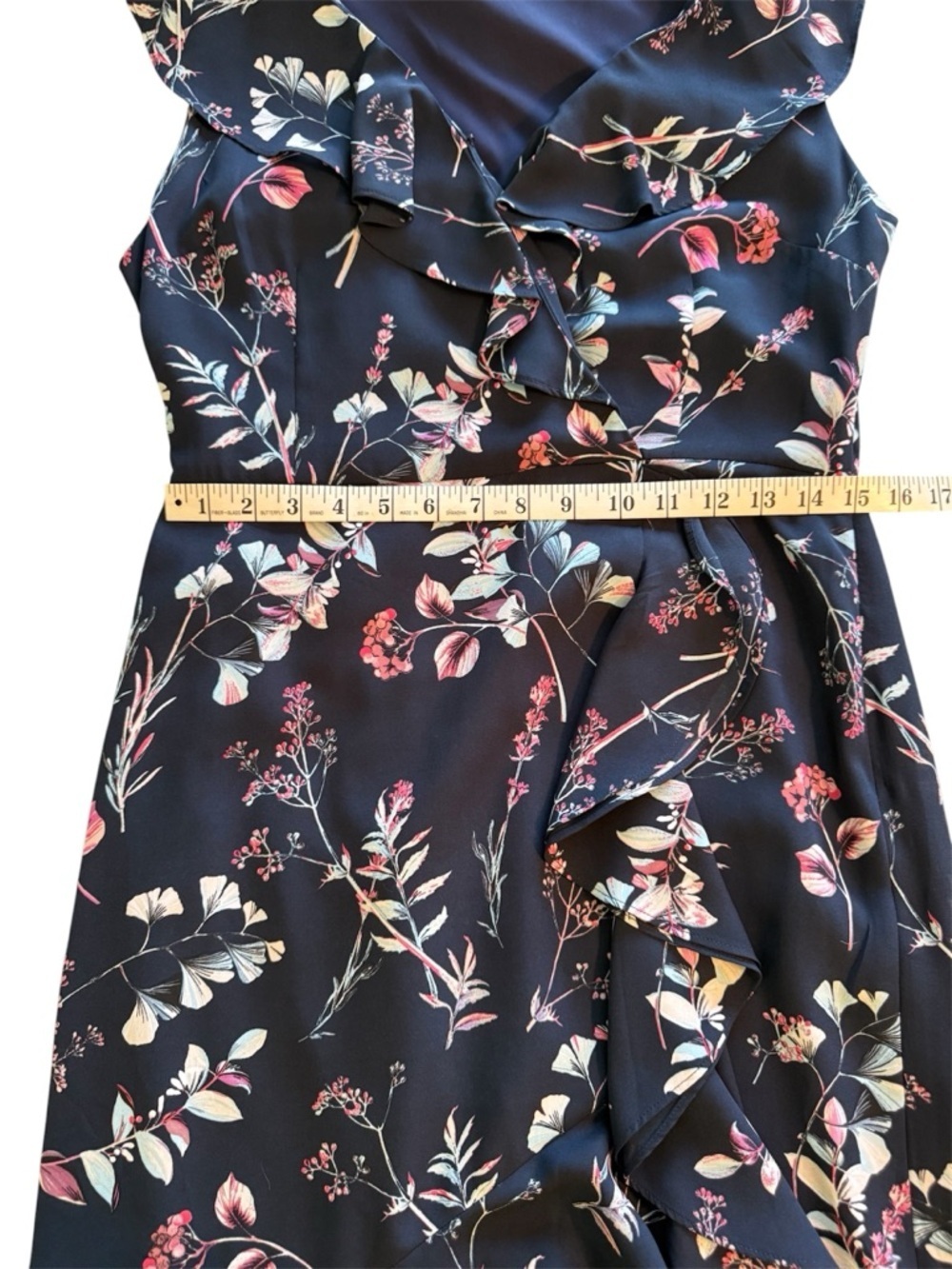 Banana Republic Navy Sleeveless Floral Ruffle Maxi Dress Size 8 - Picture 11 of 12